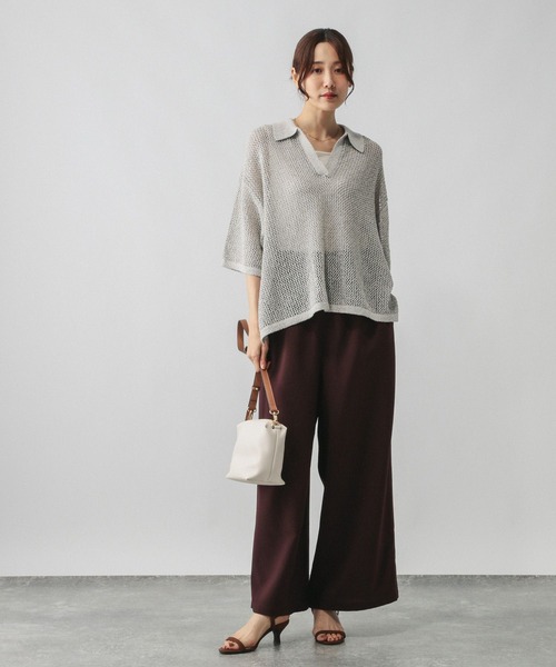 セール】メッシュラメポロニット半袖/587686（ニット/セーター