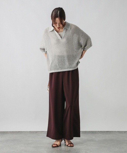 GLOBAL WORK（グローバルワーク）の「メッシュラメポロニット半袖/587686（ニット/セーター・レディース・グレー系その他/ブラック・LARGE/MEDIUM）」の8枚目の写真