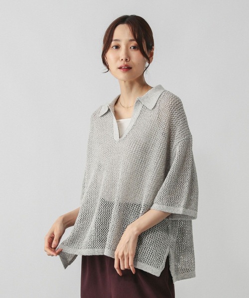 セール】メッシュラメポロニット半袖/587686（ニット/セーター