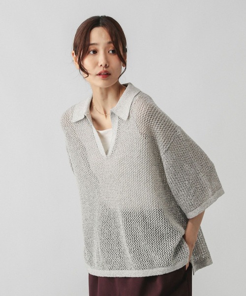 GLOBAL WORK（グローバルワーク）の「メッシュラメポロニット半袖/587686（ニット/セーター・レディース・グレー系その他/ブラック・LARGE/MEDIUM）」の10枚目の写真