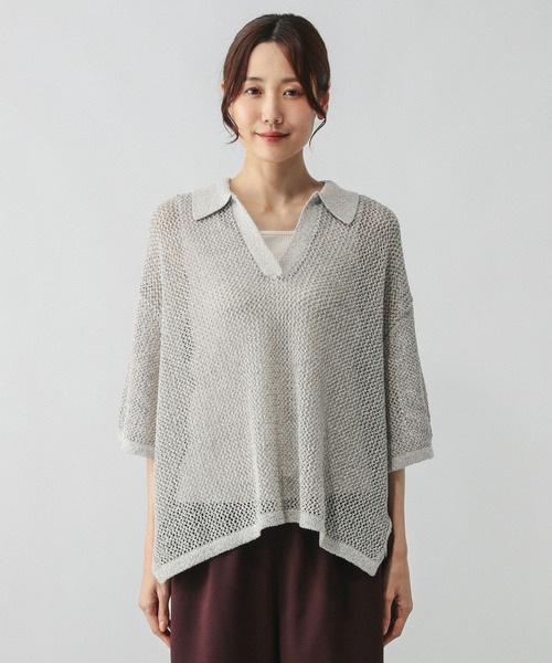 GLOBAL WORK（グローバルワーク）の「メッシュラメポロニット半袖/587686（ニット/セーター・レディース・グレー系その他/ブラック・LARGE/MEDIUM）」の11枚目の写真