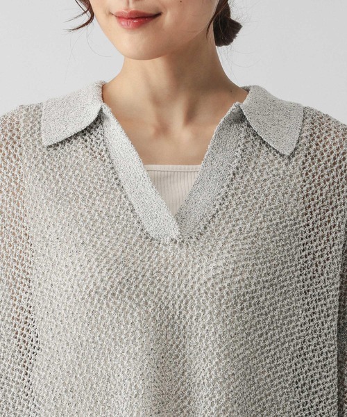 GLOBAL WORK（グローバルワーク）の「メッシュラメポロニット半袖/587686（ニット/セーター・レディース・グレー系その他/ブラック・LARGE/MEDIUM）」の14枚目の写真