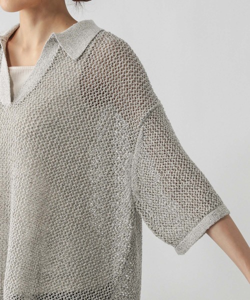 GLOBAL WORK（グローバルワーク）の「メッシュラメポロニット半袖/587686（ニット/セーター・レディース・グレー系その他/ブラック・LARGE/MEDIUM）」の16枚目の写真