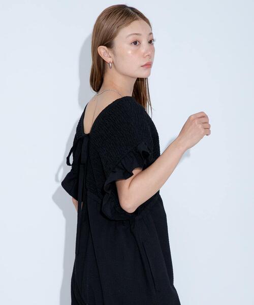 URBAN RESEARCH Sonny Label（アーバンリサーチサニーレーベル）の「シャーリングサマーオールインワン（サロペット/オーバーオール・レディース・ブラック/チェック・36/38）」の4枚目の写真