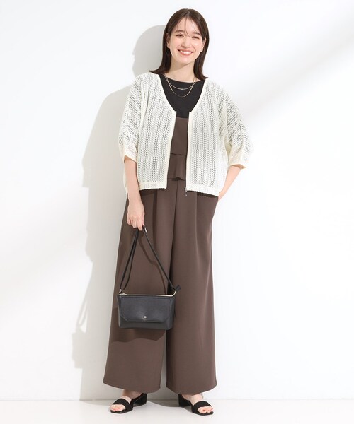 SHOO・LA・RUE(シューラルー)の「【洗える/S-LL】季節の変わり目に 透かし柄が涼やか ジップブルゾン(ブルゾン・レディース・ブラック/アイボリー/ダークブラウン・04/03/02/01)」の6枚目の写真