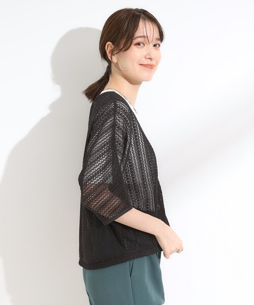 SHOO・LA・RUE(シューラルー)の「【洗える/S-LL】季節の変わり目に 透かし柄が涼やか ジップブルゾン(ブルゾン・レディース・ブラック/アイボリー/ダークブラウン・04/03/02/01)」の9枚目の写真