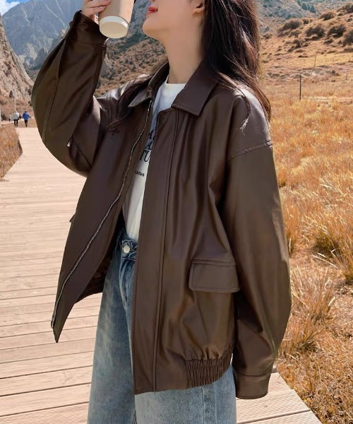 セール】ヴィーガンレザーオーバーサイズジャケット（ブルゾン