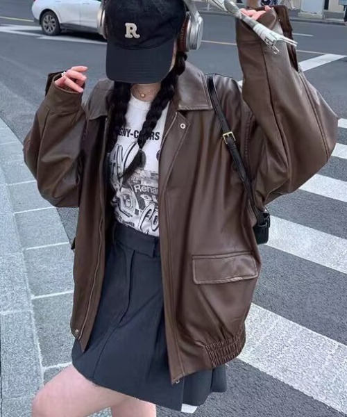 セール】ヴィーガンレザーオーバーサイズジャケット（ブルゾン