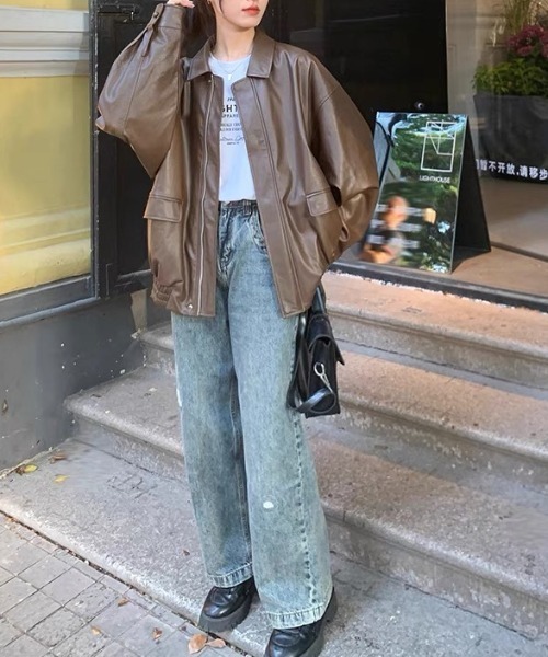 ヴィーガンレザーオーバーサイズジャケット（ブルゾン）｜cammie