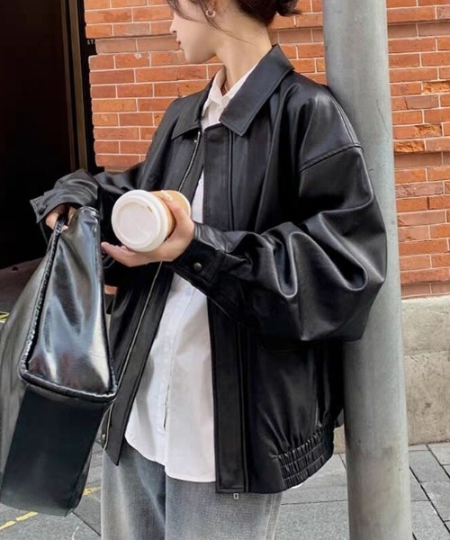 セール】ヴィーガンレザーオーバーサイズジャケット（ブルゾン