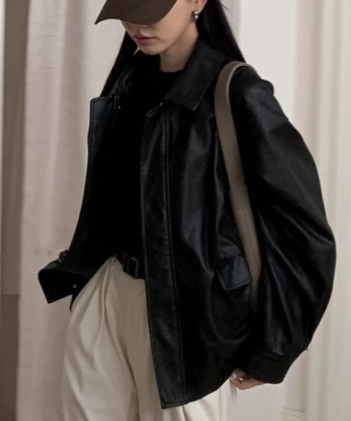セール】ヴィーガンレザーオーバーサイズジャケット（ブルゾン