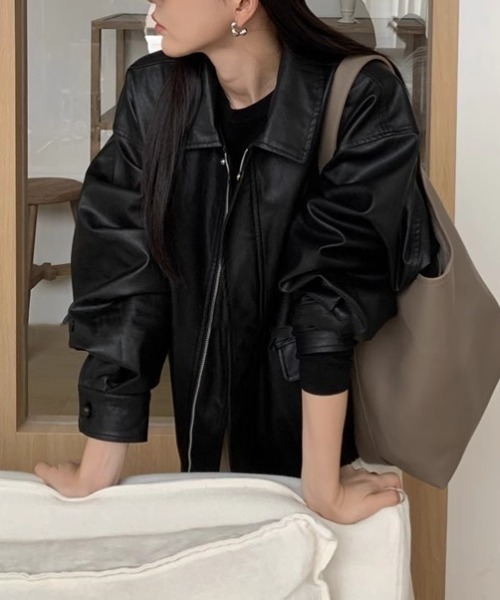 美品 GUESS ヴィーガンレザー ジャケット プレミアムレザータッチ ブルゾン