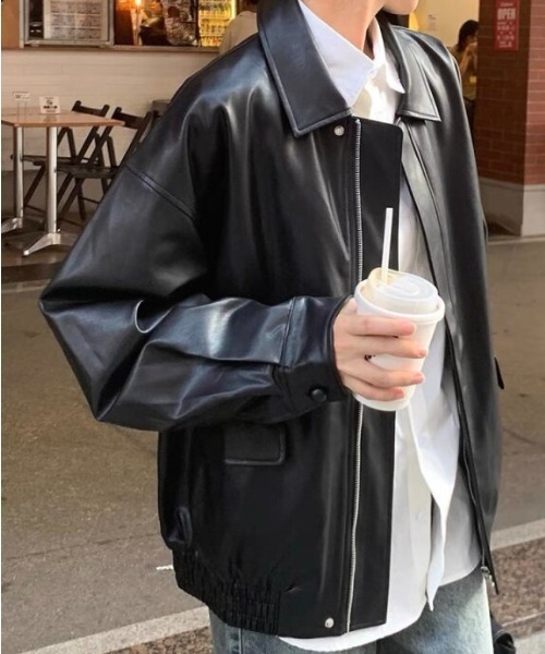 セール】ヴィーガンレザーオーバーサイズジャケット（ブルゾン