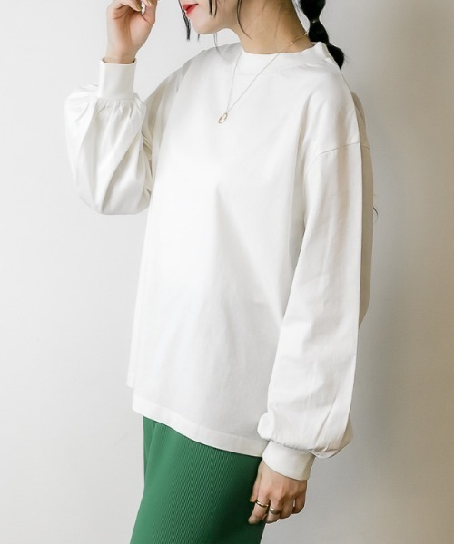 RCD(アールシーディー)の「モックネックボリューム袖ロンT(Tシャツ/カットソー・レディース・ライトベージュ/ブラック/オフホワイト・LL~3L/4L~5L/M-L)」の12枚目の写真