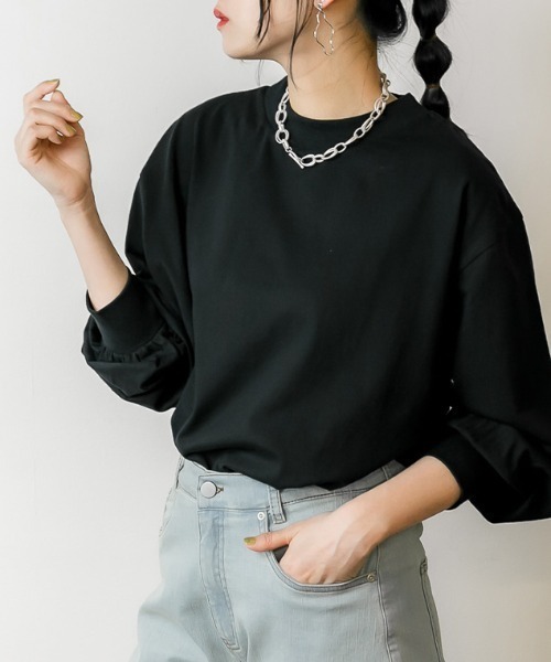 RCD(アールシーディー)の「モックネックボリューム袖ロンT(Tシャツ/カットソー・レディース・ライトベージュ/ブラック/オフホワイト・LL~3L/4L~5L/M-L)」の14枚目の写真