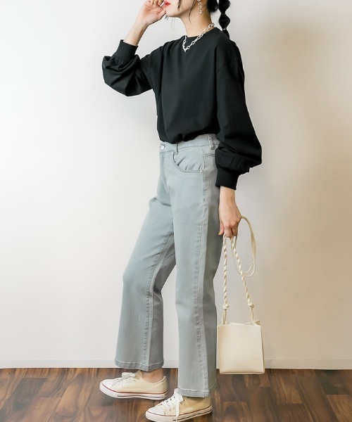 RCD(アールシーディー)の「モックネックボリューム袖ロンT(Tシャツ/カットソー・レディース・ライトベージュ/ブラック/オフホワイト・LL~3L/4L~5L/M-L)」の7枚目の写真