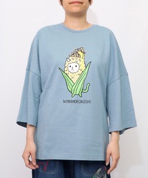 ScoLar Parity | 353103：にゃんもろこしプリント 8分袖Tシャツ(Tシャツ/カットソー)