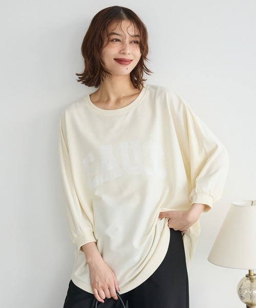 Green　Parks（グリーンパークス）の「7分袖ミニ裏毛ドルマンロゴプルオーバー（スウェット・レディース・杢グレー/カーキ/チャコールグレー/ホワイト系その他2・FREE）」の2枚目の写真