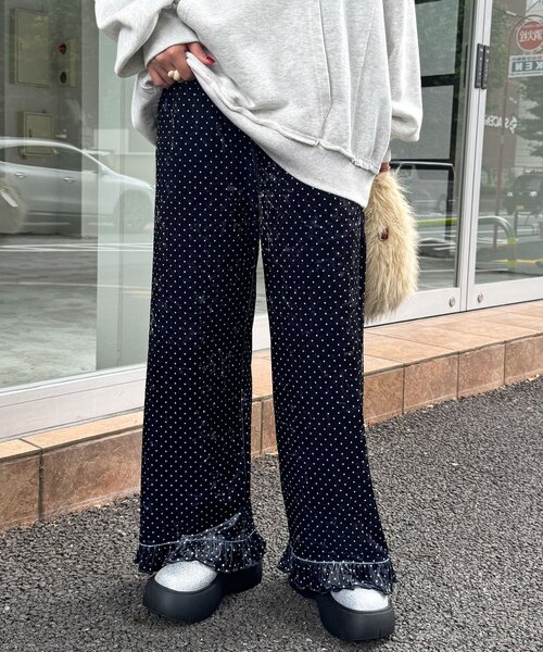 CIAOPANIC（チャオパニック）の「アソート柄ベロアフリルパンツ〈ドット／フラワー〉（その他パンツ・レディース・グレー/ベージュ系その他/カーキ/ブラック系その他/ブラック・MEDIUM/SMALL）」の19枚目の写真