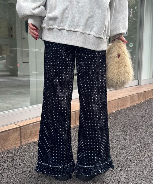 CIAOPANIC（チャオパニック）の「アソート柄ベロアフリルパンツ〈ドット／フラワー〉（その他パンツ・レディース・グレー/ベージュ系その他/カーキ/ブラック系その他/ブラック・MEDIUM/SMALL）」の10枚目の写真