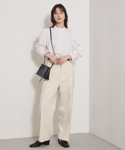 qualite(カリテ)の「ツイルピンタックパンツ/秋服/冬服/オフィスカジュアル(その他パンツ・レディース・ブラック/アイボリー・36/38)」の4枚目の写真