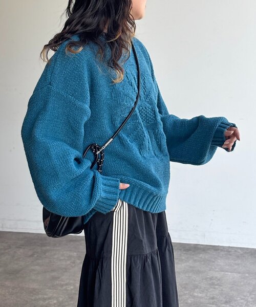 CPCM（シーピーシーエム）の「同色花柄ジャガードニット（ニット/セーター・レディース・ブルー/アイボリー/グリーン/マスタード/ネイビー・SMALL/MEDIUM）」の6枚目の写真