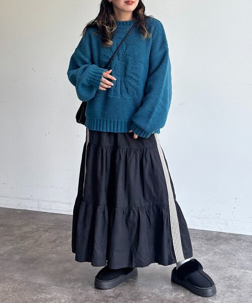 CPCM（シーピーシーエム）の「同色花柄ジャガードニット（ニット/セーター・レディース・ブルー/アイボリー/グリーン/マスタード/ネイビー・SMALL/MEDIUM）」の8枚目の写真