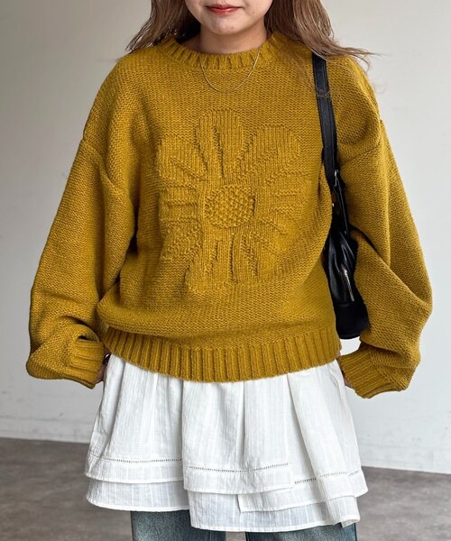 CPCM（シーピーシーエム）の「同色花柄ジャガードニット（ニット/セーター・レディース・ブルー/アイボリー/グリーン/マスタード/ネイビー・SMALL/MEDIUM）」の19枚目の写真