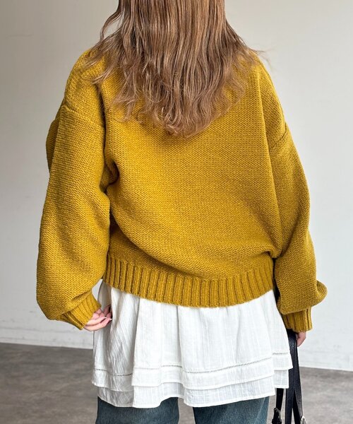 CPCM（シーピーシーエム）の「同色花柄ジャガードニット（ニット/セーター・レディース・ブルー/アイボリー/グリーン/マスタード/ネイビー・SMALL/MEDIUM）」の21枚目の写真