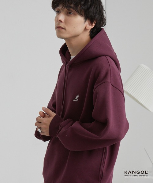 KANGOL（カンゴール）の「KANGOL/カンゴール 別注 ロゴ ワンポイント刺繍 オーバーサイズ シームポケット 裏起毛 プルオーバーパーカー（パーカー・メンズ・チャコール/ワイン系/グレー/グレイッシュベージュ/ブラック/ブラウン/ネイビー・L/M/S）」の7枚目の写真