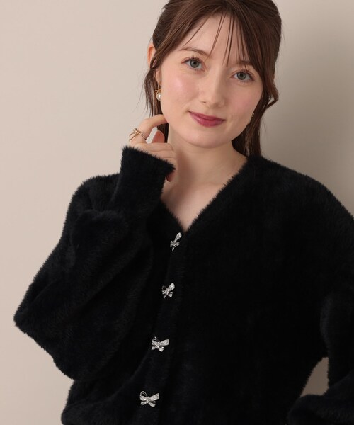 セール】【高見え・大人可愛い】ビジューリボン釦 前後2WAYフェザー セール】【高見え・大人可愛い】ビジューリボン釦 前後2WAYフェザー