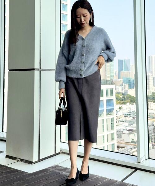 couture brooch（クチュールブローチ）の「【高見え・大人可愛い】ビジューリボン釦 前後2WAYフェザーカーディガントップス（カーディガン/ボレロ・レディース・アイボリー/ブラック/サックスブルー・36/38/40/42）」の16枚目の写真