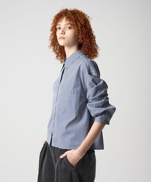 セール】＜6(ROKU)＞コットン ストライプ クロップド シャツ（シャツ