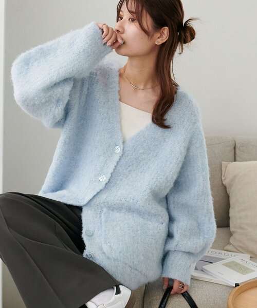 セール】【WEB限定】ウール混ループヤーンニットカーディガン