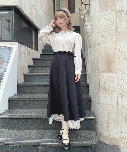 an another angelus（アンアナザーアンジェラス）の「レースレイヤードタックフレアースカート/fint フィント（スカート・レディース・ブラック/グレー・FREE）」の7枚目の写真