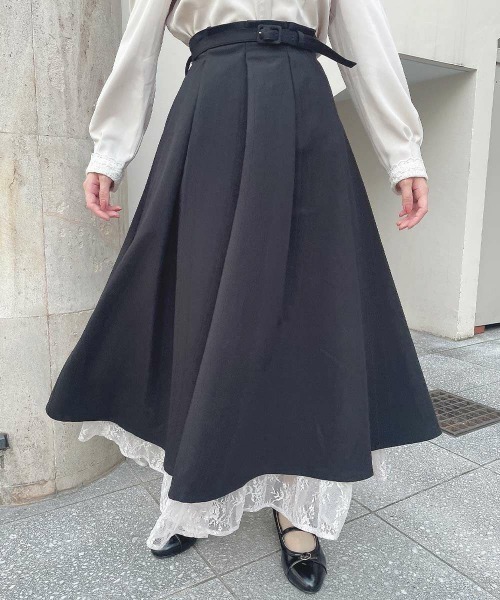 an another angelus（アンアナザーアンジェラス）の「レースレイヤードタックフレアースカート/fint フィント（スカート・レディース・ブラック/グレー・FREE）」の8枚目の写真