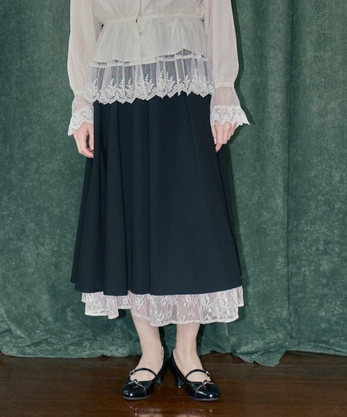 an another angelus（アンアナザーアンジェラス）の「レースレイヤードタックフレアースカート/fint フィント（スカート・レディース・ブラック/グレー・FREE）」の4枚目の写真