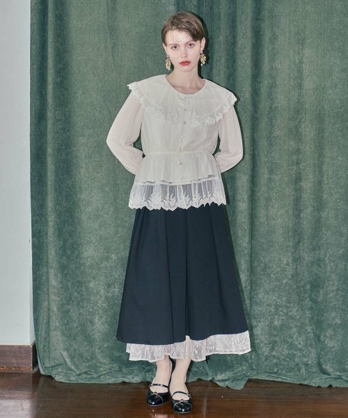 an another angelus（アンアナザーアンジェラス）の「レースレイヤードタックフレアースカート/fint フィント（スカート・レディース・ブラック/グレー・FREE）」の3枚目の写真