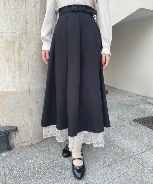 an another angelus（アンアナザーアンジェラス）の「レースレイヤードタックフレアースカート/fint フィント（スカート・レディース・ブラック/グレー・FREE）」の6枚目の写真