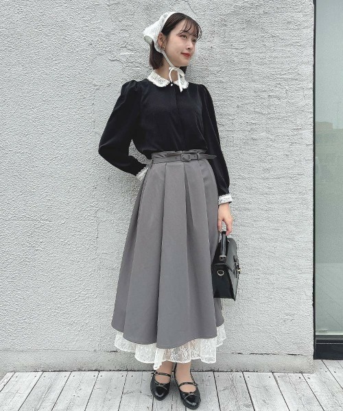 an another angelus（アンアナザーアンジェラス）の「レースレイヤードタックフレアースカート/fint フィント（スカート・レディース・ブラック/グレー・FREE）」の14枚目の写真