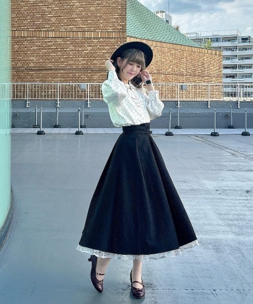 セール】レースレイヤードタックフレアースカート/fint フィント