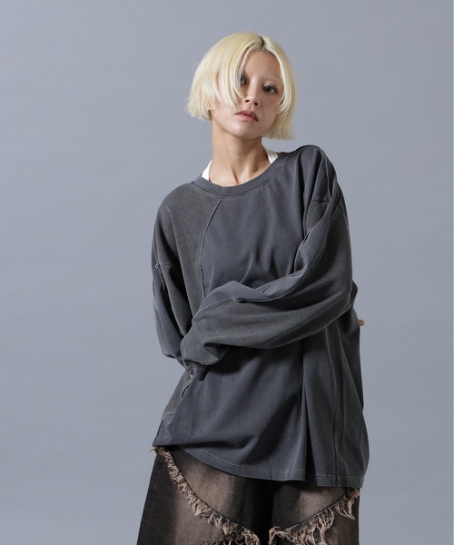 SIS(エスアイエス)の「SIS/エスアイエス/Switching L/S Tee(Tシャツ/カットソー・レディース・チャコールグレー/ベージュ・F)」の2枚目の写真