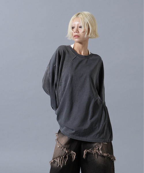 SIS(エスアイエス)の「SIS/エスアイエス/Switching L/S Tee(Tシャツ/カットソー・レディース・チャコールグレー/ベージュ・F)」の3枚目の写真