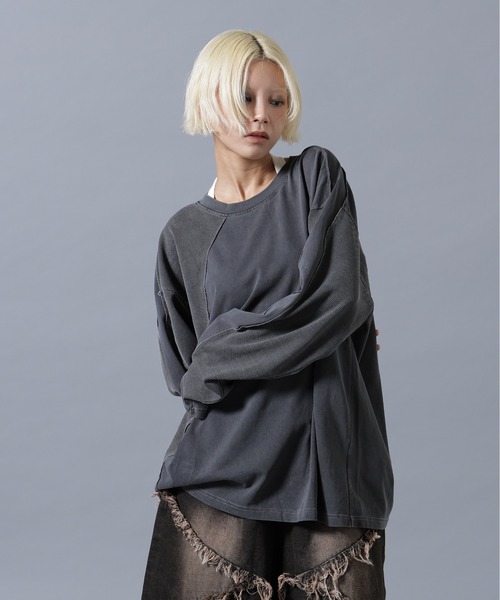 SIS(エスアイエス)の「SIS/エスアイエス/Switching L/S Tee(Tシャツ/カットソー・レディース・チャコールグレー/ベージュ・F)」の4枚目の写真