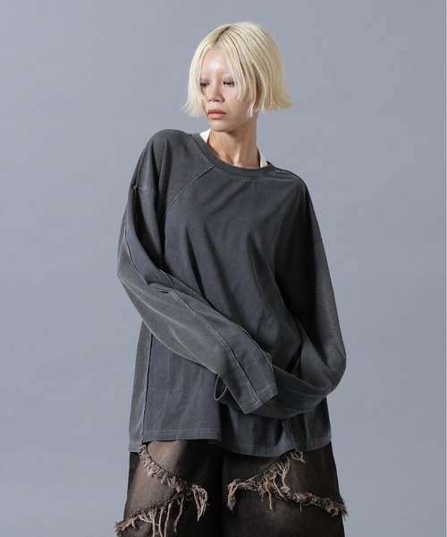 SIS(エスアイエス)の「SIS/エスアイエス/Switching L/S Tee(Tシャツ/カットソー・レディース・チャコールグレー/ベージュ・F)」の5枚目の写真