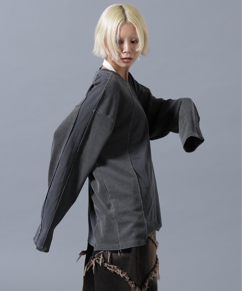 SIS(エスアイエス)の「SIS/エスアイエス/Switching L/S Tee(Tシャツ/カットソー・レディース・チャコールグレー/ベージュ・F)」の6枚目の写真