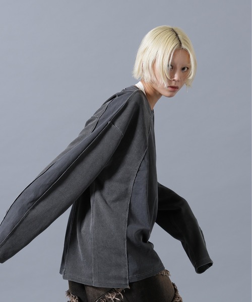 SIS(エスアイエス)の「SIS/エスアイエス/Switching L/S Tee(Tシャツ/カットソー・レディース・チャコールグレー/ベージュ・F)」の7枚目の写真