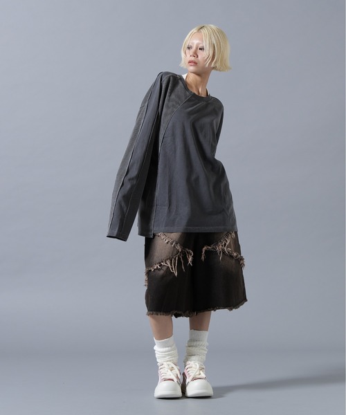 SIS(エスアイエス)の「SIS/エスアイエス/Switching L/S Tee(Tシャツ/カットソー・レディース・チャコールグレー/ベージュ・F)」の12枚目の写真