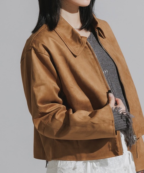 Chick(チック)の「Faux Suede Full-Zip Blouson / フェイクスエード フルジップブルゾン(ブルゾン・レディース・ブラック/キャメル・FREE)」の2枚目の写真