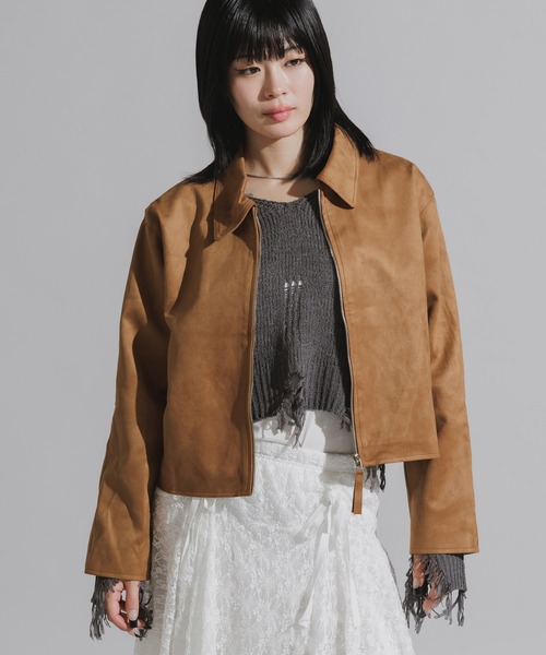 Chick(チック)の「Faux Suede Full-Zip Blouson / フェイクスエード フルジップブルゾン(ブルゾン・レディース・ブラック/キャメル・FREE)」の13枚目の写真